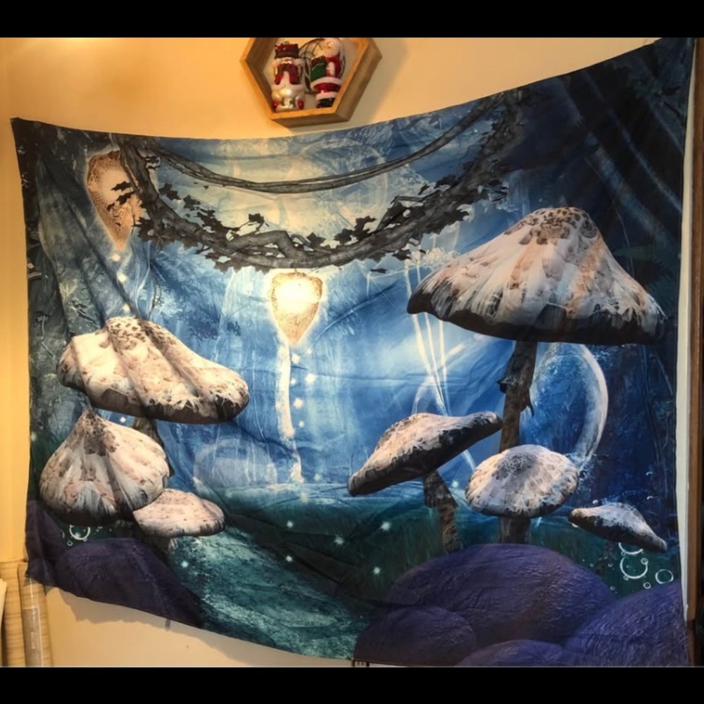 Cosmic mushroom and gooseberry plant ivy tapestry psychedelics
